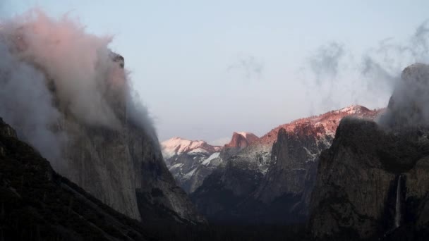 Západ Slunce Pánev Yosemitského Údolí Výhledem Půl Kupole Zimě Yosemitském — Stock video