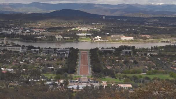 Zooma Bild Canberra Från Ainslie Utkik Den Australiska Huvudstaden Territorium — Stockvideo