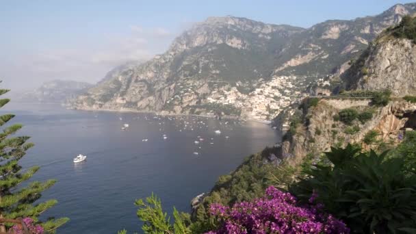 Aamulla Zoomata Leike Kylän Positano Amalfin Rannikolla Etelä Italiassa — kuvapankkivideo