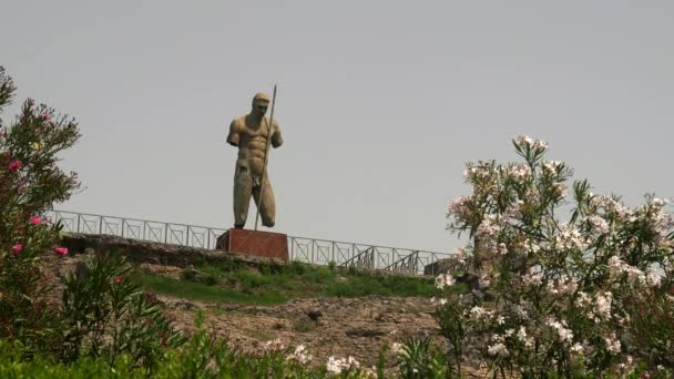 Estatua Arte Moderno Con Flores Adelfa Rosa Las Ruinas Pompeya — Vídeos de Stock