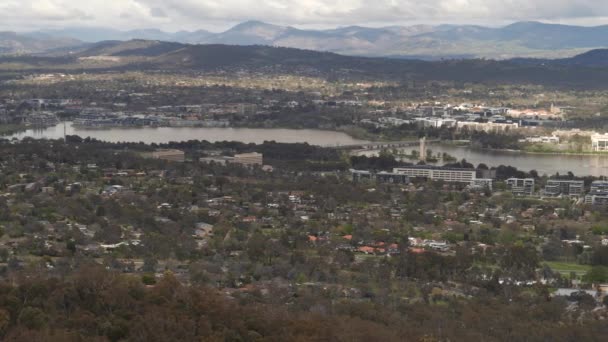 Panorering Höger Bild Canberra Från Ainslie Utkik Den Australiska Huvudstaden — Stockvideo