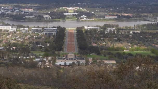 Luta Upp Klipp Canberra Från Ainslie Utkik Vårmorgon Den Australiska — Stockvideo