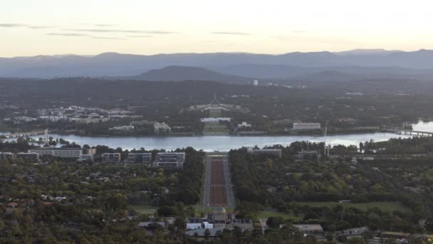 Solnedgången Tid Förfaller Canberra Från Ainslie Utkik Australiska Huvudstaden Australia — Stockvideo