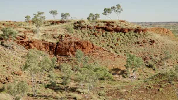 Zoom Manhã Tiro Partir Vigia Penhasco Ngumban Região Pilbara Austrália — Vídeo de Stock