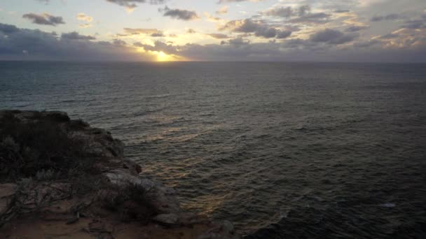 Pôr Sol Oceano Indiano Ilha Rocha Parque Nacional Kalbarri Austrália — Vídeo de Stock