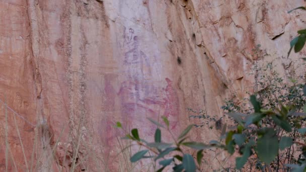 Lage Hoek Schot Van Aboriginal Rock Kunst Bij Nitmiluk Kloof — Stockvideo