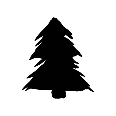Elle çizilmiş bir Noel ağacının silüeti. Siyah çizgi, beyaz üzerine izole.