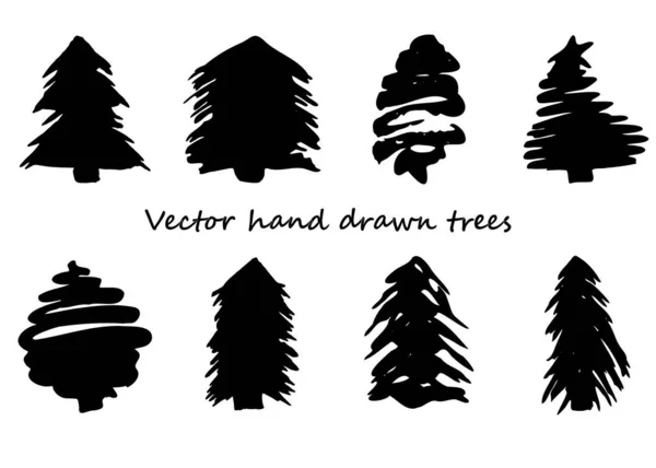 stock vector The silhouette of a hand-drawn Christmas tree. Black outline, isolated on white