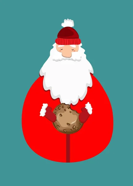 Père Noël Chapeau Amusant Tenant Cookie Couleurs Traditionnelles Fond Bleu — Image vectorielle