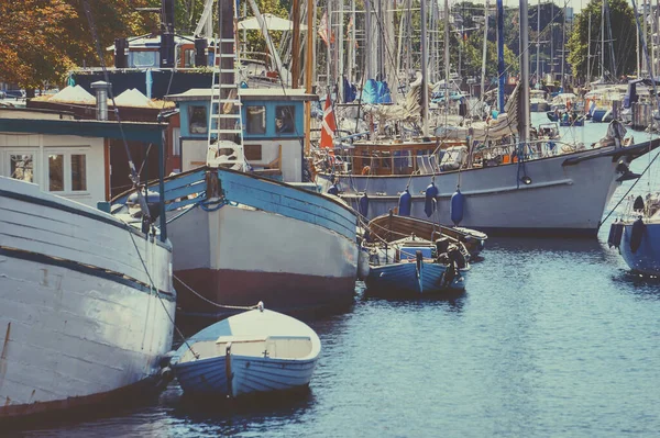 stock image Boats in canal in city during summer 