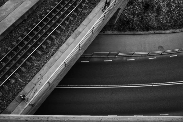Vista Ángulo Alto Carretera Ferrocarril —  Fotos de Stock
