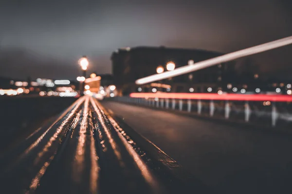 Fechar Corrimão Ponte Durante Noite — Fotografia de Stock