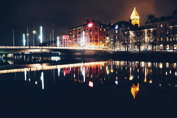 View Illuminated Bridge City Night — Stock Photo, Image