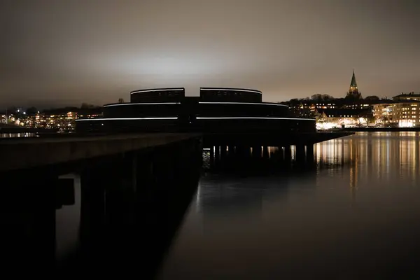 View Illuminated Bridge Buildings Night — Stock Photo, Image