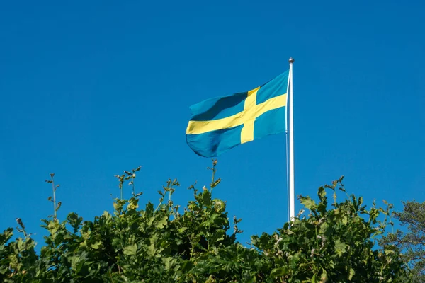 stock image Low angle view of flag against clear blue sky