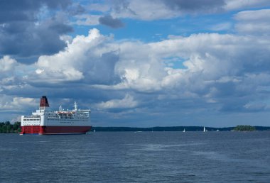 large ferry in the archipelago at the summer