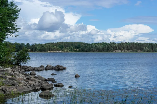 Scenic view of a lake against sky during summer 