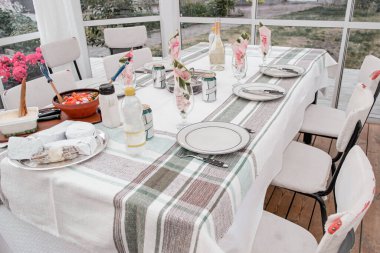 High angle view of place setting on dining table