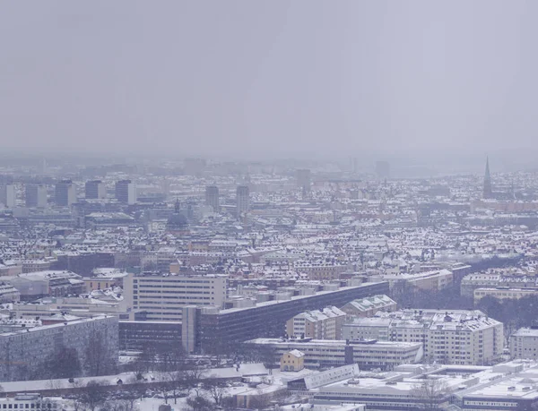 Flygfoto Byggnader Staden Snöfall — Stockfoto