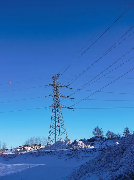 Low Angle View Electricity Pylon Clear Blue Sky — Stock Photo, Image