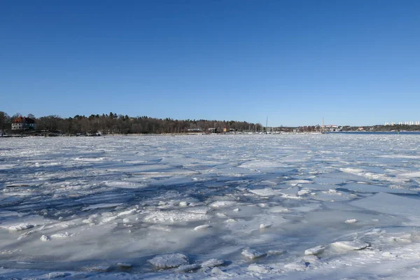 stock image Scenic view of frozen sea against clear blue sky