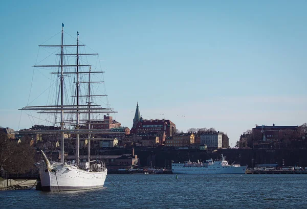 stock image Ships and buildings against sky 