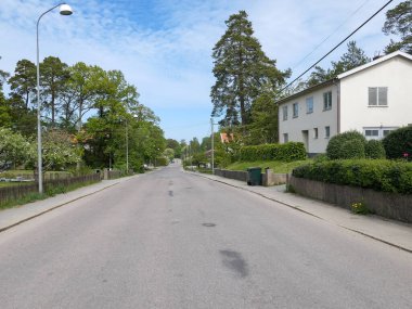 Yaz boyunca ağaçların arasından gökyüzüne karşı boş bir yol. 