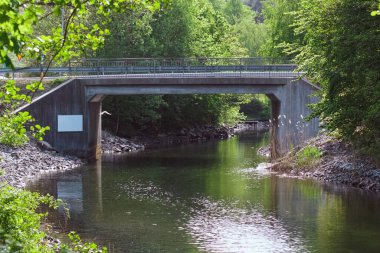 Yaz boyunca nehir üzerinde köprü manzarası 