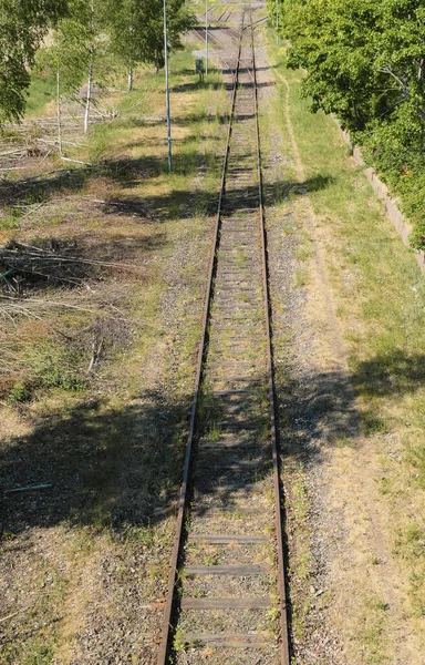 铁路轨道的高角度视图 — 图库照片