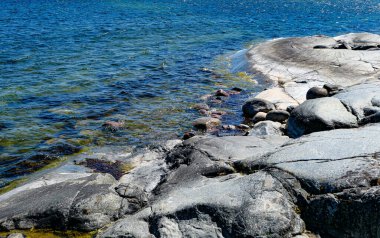 High angle view of rocks on beach