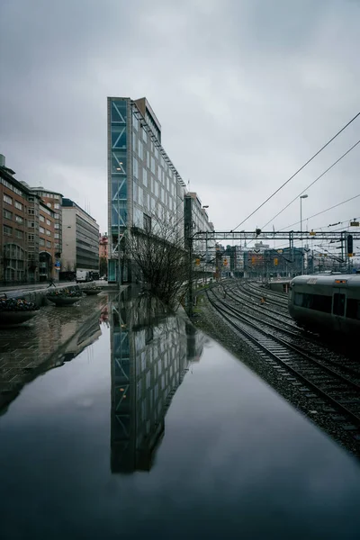 Bâtiments Train Ville Pendant Les Jours Pluie — Photo
