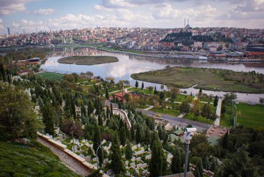 High angle view of river amidst buildings in city