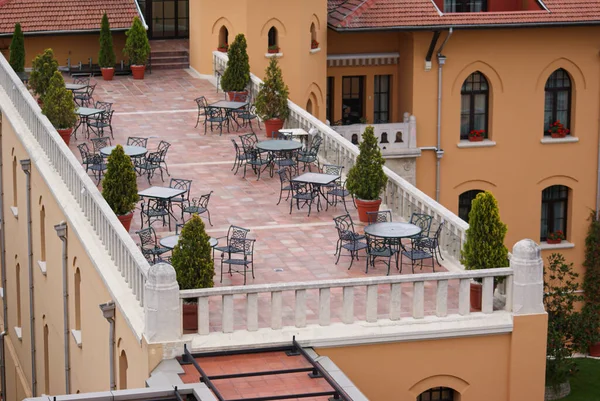 stock image High angle view of outdoor furniture on a roof