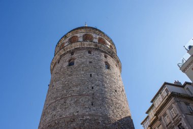 Açık mavi gökyüzüne karşı tarihi binanın düşük açılı görüntüsü