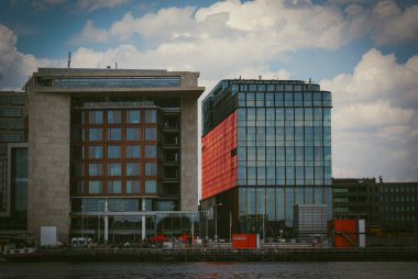 Low angle view of modern buildings against sky 