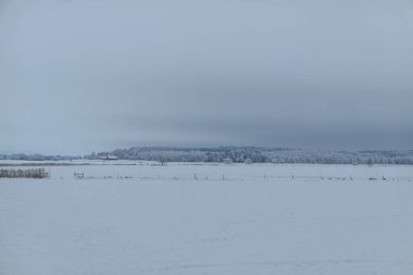 Karla kaplı toprakları gökyüzüne karşı manzaralı