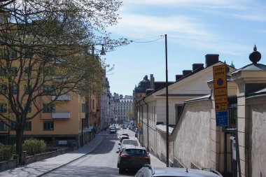 Baharda şehir caddesi manzarası 