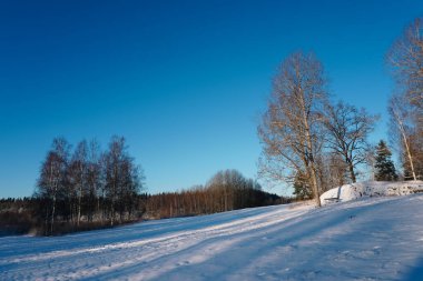 Kış boyunca yamaçta kar manzarası 
