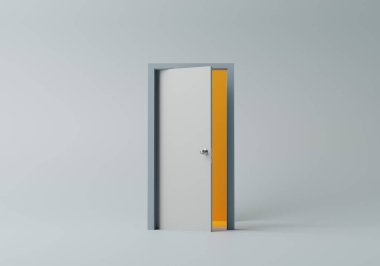 3d rendering illustration open door, isolated on light grey background. Opportunity, change, transition abstract metaphor, modern minimal business concept with copy space. clipart