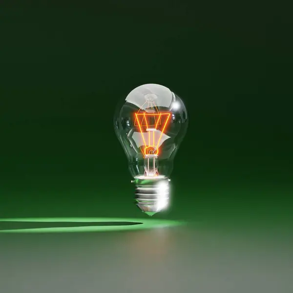 3D Light bulb on green background. Renewable energy, Green energy, Sustainable development concept. Eco Innovative business. Earth Day, environment protection, climate change solutions. 3D rendering