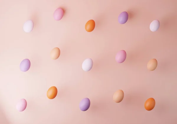 3D Easter eggs on pink bakground. Minimal Pastel colour 3D render.