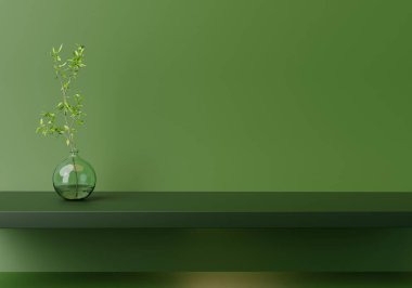 Boş raf podyumu sergilenen 3 boyutlu bordo arka plan. Koyu kırmızı lüks iç plan. Tasarım fabrikası vazosu olan şık ürün tanıtım afişi. Stüdyo 3D görüntüleme.