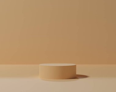 Podyum ekranlı 3 boyutlu arkaplan. Şeftali rengi Fuzz pastel arka plan. Temiz, taze, biyolojik kozmetik, güzellik ürünü tanıtım standı. Asgari Stüdyo 3D görüntüleme.