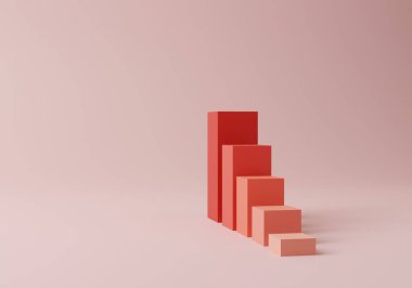 Pembe pastel arka planda üstel büyüme kavramı. Finansal başarı ve büyüme kavramı. Uzayı kopyala 3B görüntüleme.