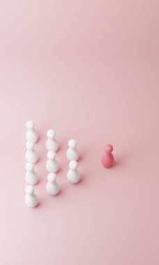 3D Kadın Liderliği ve başarılı iş fikirleri konsepti. Cinsiyet Farklılığı Dahil Etme ve Takım Çalışması. Patron kadın lider kavramını takip eden insanlar. En Düşük Dikey 3D illüstrasyon.