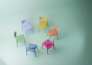 3D DEIB Çeşitliliği Equity Inclusion Inonging. Eşitlik, Pastel arka planda fotokopi alanı ile takım çalışması. Asgari 3B görüntüleme.