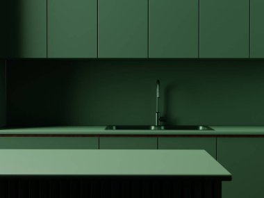 3D Yeşil Mutfak Arkaplanı. Ürün görüntüleme için alanı kopyala. Çevre Biyolojisi Yeşil Kavramı. Asgari 3d oluşturma.