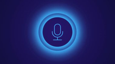 Ses asistanı konsepti videosu. Yapay zeka asistanı, ses ve ses tanıma sistemi mavi arka planda. Kişisel asistan ve ses tanıma konsepti gradyan minimal canlandırma.