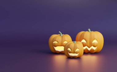 3D Koyu Mor Cadılar Bayramı arkaplanı metin ya da kabak süslemesi içeren ürün sergisi için fotokopi alanı ile boş. Zarif 3d Cadılar Bayramı 3D canlandırma