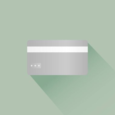 Koyu yeşil arka planda uzun gölgeli gümüş kredi kartı ikonu. Web ve mobil uygulamalar için düz vektör çizimi. Logo, pictogram, simge, bilgi ögesi